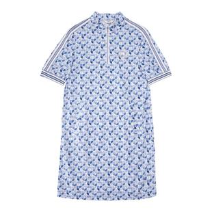 HONRN/红人优雅气质印花纯棉修身显瘦短袖a字连衣裙女夏HI22OL445