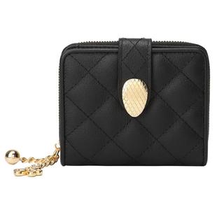 稻草人钱包女2025新款牛皮菱格短款钱包多功能多卡位零钱小卡包女