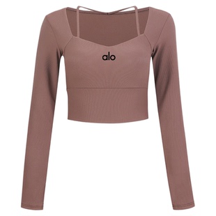 ALOACTIVE瑜伽服女假两件含胸垫修身运动上衣普拉提健身长袖T恤