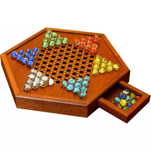 跳棋玻璃球儿童益智木质二合一飞行棋盘大号大人版亲子弹子玛瑙珠