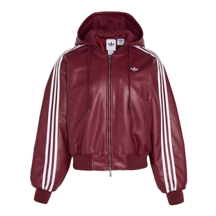 adidas阿迪达斯三叶草皮衣夹克棉衣女可拆卸连帽短款棉服 KU6858