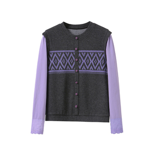 李子木先生圆领拼接假两件卫衣外套女2025冬季百搭显瘦开衫打底衫