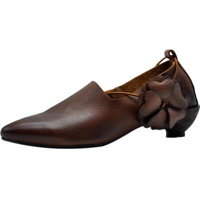 artmu阿木复古花朵尖头单鞋