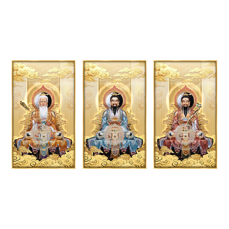 新款三清祖师爷画像三清道祖挂画家用供奉太上老君灵宝原始天尊画