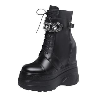 16公分内增高女鞋真皮单靴防水台小个子恨天高百搭厚底松糕中筒靴