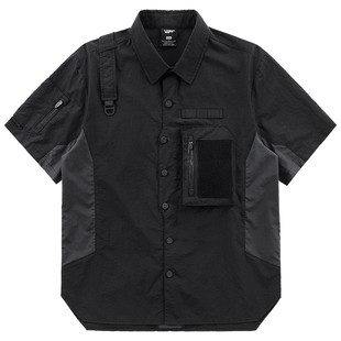 VIP夏季短袖衬衫男潮牌设计感拼接撞色工装衬衣机能风不规则上衣