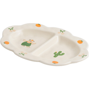 肆月分格盘陶瓷分餐盘家用可爱儿童餐盘大人减肥减脂专用分隔盘子