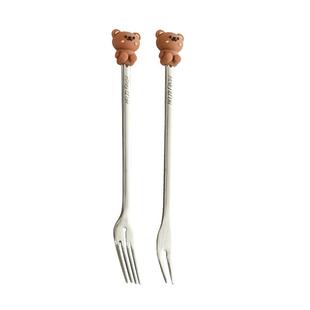 水果叉子儿童安全家用可爱卡通不锈钢甜品小叉子便携水果签套装