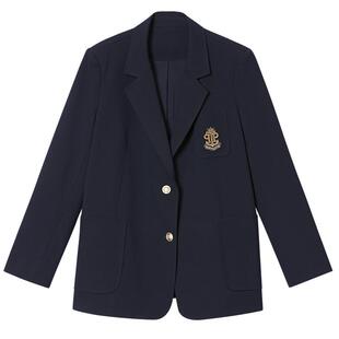 诗篇专选学院风翻驳领宽肩直身贴布刺绣西装短外套2025春新款