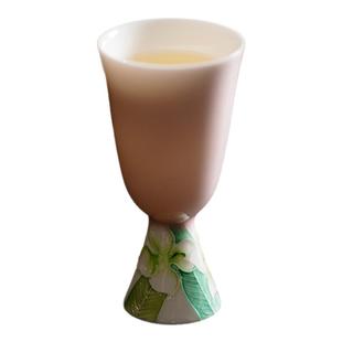 繁野白瓷樱花粉高足主人杯陶瓷手绘盖碗茶杯女士个人专用杯品茗杯