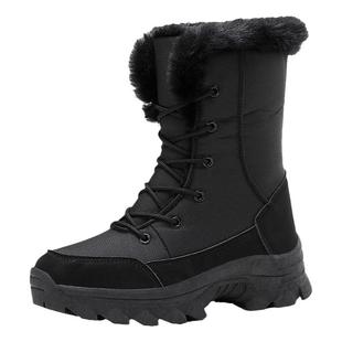 黑色雪地靴女冬季加绒加厚保暖棉鞋防水防滑东北户外滑雪大棉靴子