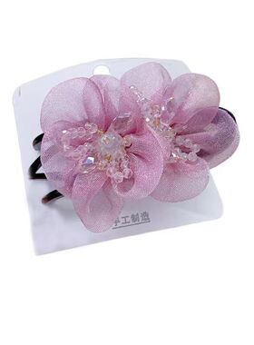 女款简约头饰发夹后脑勺大号雪纺水晶花朵三齿鸭嘴夹抓夹盘头发夹