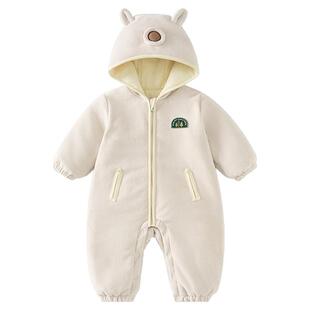 童泰婴儿连体衣冬季夹棉男宝宝衣服儿童外出抱衣连帽哈衣薄棉爬服