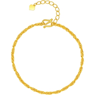 周六福黄金手链女足金绞丝计价素金简约手串首饰新年礼物