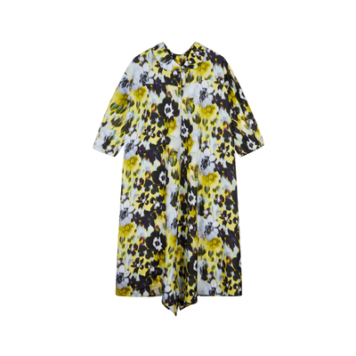 LESS春秋设计感度假裙桑蚕真丝灯台百合印花连衣裙2N7G13720