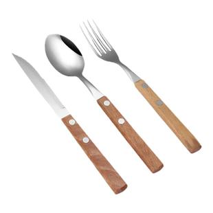 木柄西餐刀叉勺三件套304不锈钢ins风高端餐具家用牛排刀叉子套装