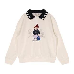 IVY HOUSE常春藤儿童装男女童秋季新款 拼接翻领卫衣撞色棉质T恤