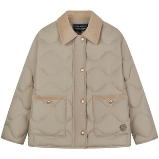 TeenieWeenie小熊女装羽绒服秋冬短款灯芯绒拼接翻领轻暖舒适外套