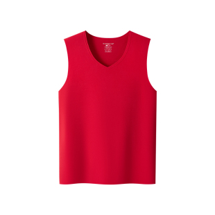 三枪保暖背心男大红色羊绒桑蚕丝华绒3A抗菌无痕打底衫本命年马年