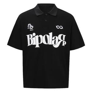 BIPOLAR 字体挨针绣短袖POLO衫设计休闲夏季宽松美式潮流嘻哈上衣