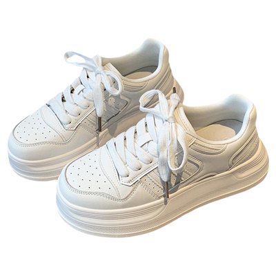 2026新款真皮系带超轻厚底小白鞋