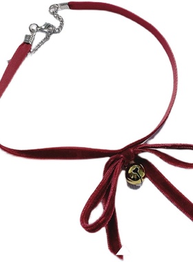 新款可爱酒红色蝴蝶结配饰锁骨链