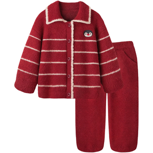 Pinksea半边绒睡衣女款冬加厚超柔软本命年可外穿家居服新婚套装