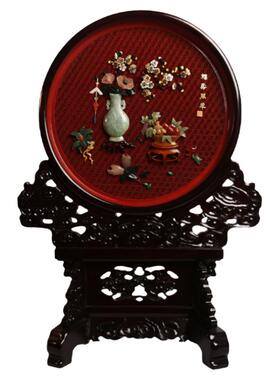 扬州漆器厂雕漆嵌玉圆台屏生日结婚商务办公乔迁礼品家居装饰摆件
