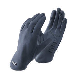 手套秋冬季男款加绒防风防寒开车薄款骑行触屏露指保暖手套麂皮绒