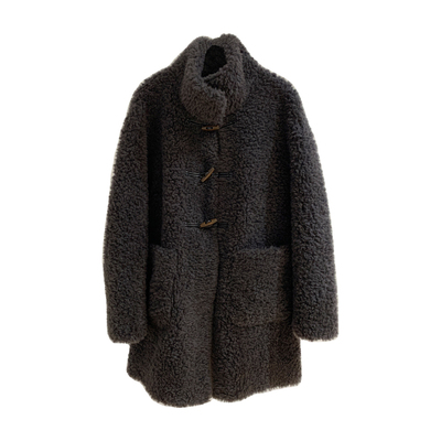 羊羔毛中长牛角扣皮草女毛毛外套