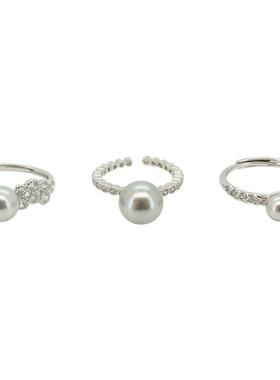 小众百搭珍珠戒指开口可调节冷淡风高级感时尚指环2024新款爆款手