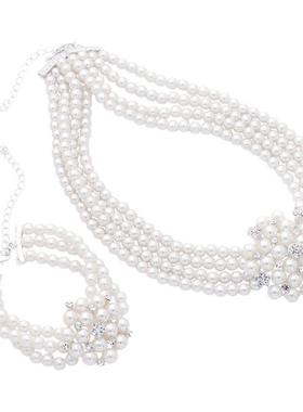 复古名媛风四排珠项链套装