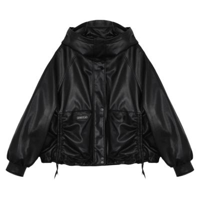 鸭鸭女士羽绒服女pu蛋白皮外套