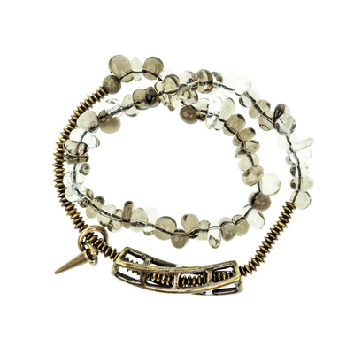 原创小众复古茶晶白水晶双色手链