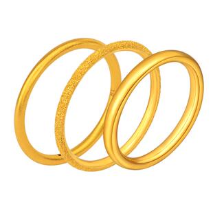 老庙黄金3D素圈戒指足金一生三刻婚戒古法5G泥鳅背