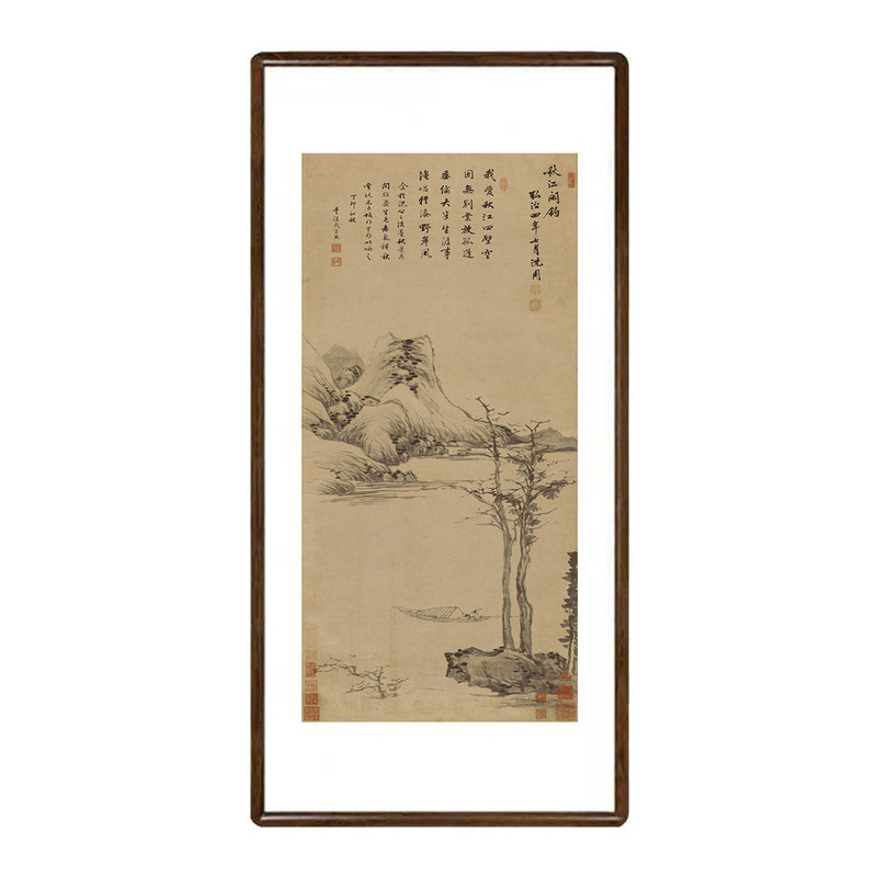 新中式沈周秋江闲钓图国画挂画