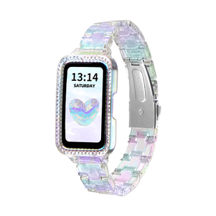 适用华为手环10/9/8手表带链炫彩树脂7nfc版替换11pro手腕带荣耀智能运动九代表链电子夏天新款八代band9女生