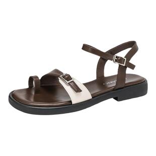 奥康女鞋 夏季新款百搭套趾设计小众平底鞋舒适复古罗马凉鞋