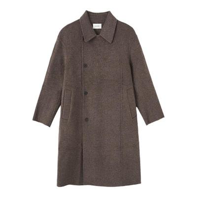 双领不对称设计羊毛大衣