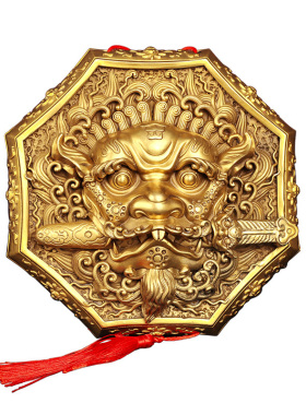 吞口睚眦摆件挂件狮咬剑八卦镜海