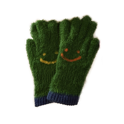 可爱黄色毛绒针织五指可触屏手套