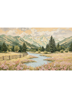 轻奢聚宝盆日照金山客厅壁画