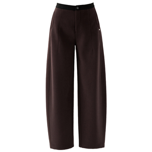 酱紫色加绒毛呢裤女2025新款冬季加厚裤子九分裤休闲女裤阔腿裤