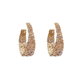 韩国东大门复古巴洛克水钻耳圈2024新款潮个性夸张银针耳环耳饰女