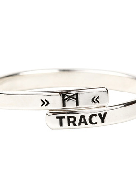 925纯银小众设计戒指女闺蜜 食指开口可调节戒指卢恩文 刻字定制