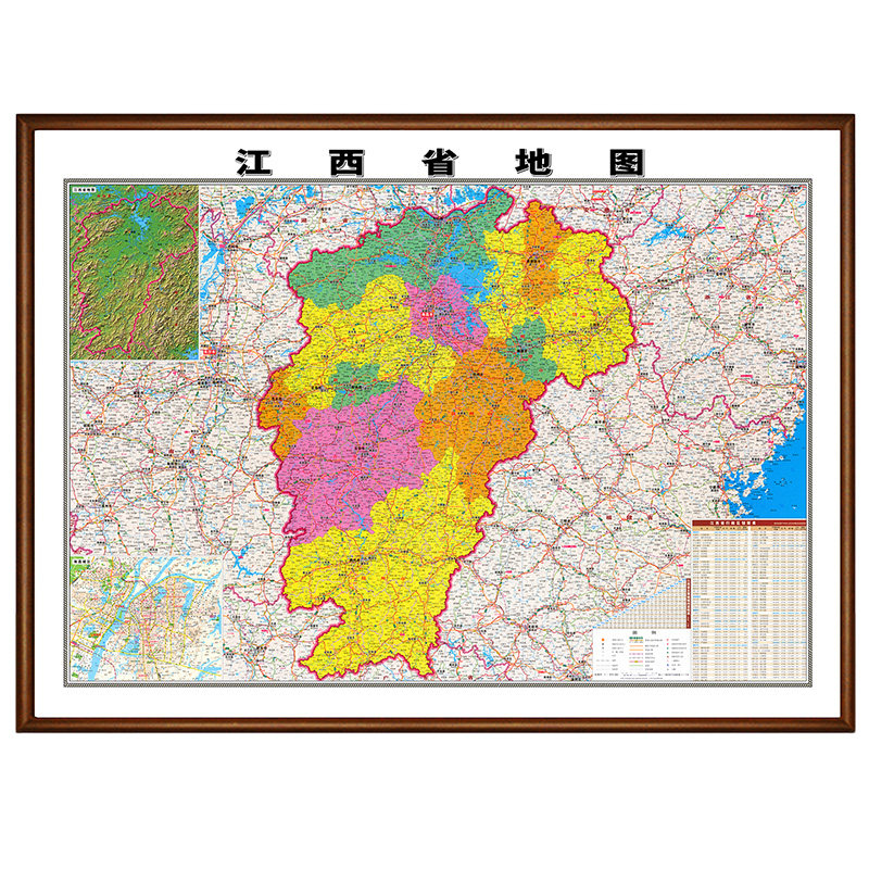 江西地图实木框高清可定制装饰画