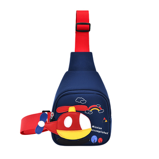 男童斜挎包腰包蓝色直升机飞机胸包新年零钱包儿童户外轻盈小包