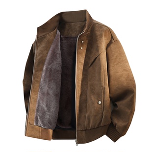 1111美式复古风立领加绒夹克男宽松休闲外套防风保暖加厚