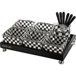 棋盘格玻璃水果盘家用客厅茶几现代简约糖果零食分格小吃盘干果盘