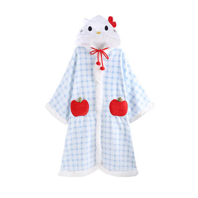 侘町冬季女士睡衣苹果格子法兰绒秋冬款可外穿斗篷睡袍家居服套装